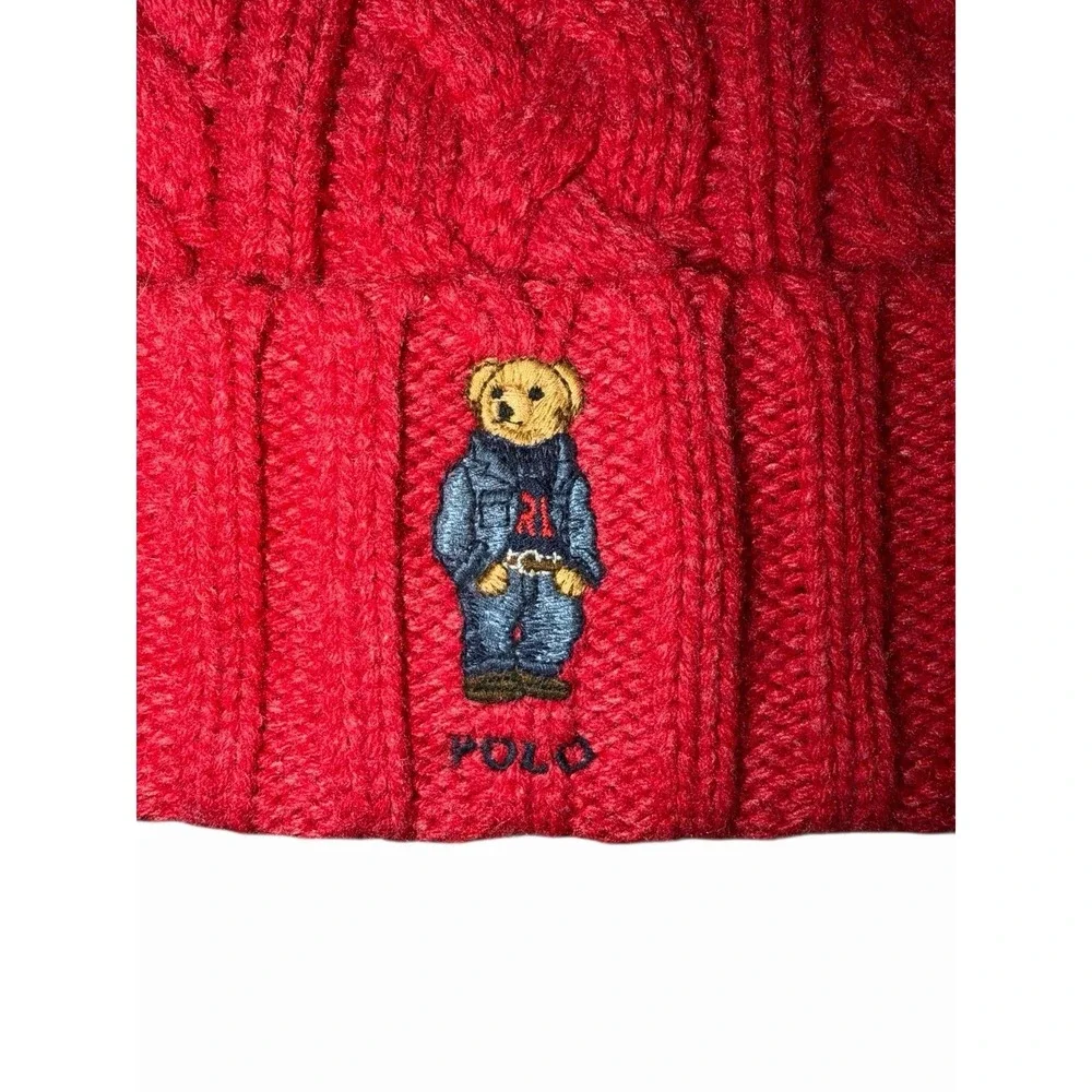 Polo Ralph‎ Lauren Men's Cable Knit Bear Beanie Red